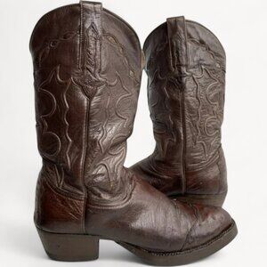 Montana Red Burgundy Ostrich Leather Western Cowboy Biker Boots Men's 7.5 E